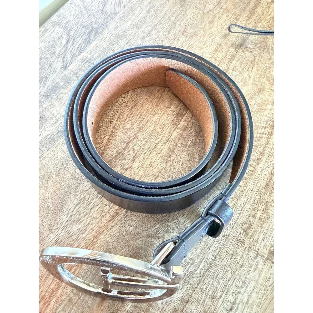 Guess Leather Belt Men XL Black Silver G Logo Buckle Leather